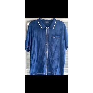 PJ Paul Jones Mens XL Blue‎ Short Sleeve Knit Button Down Shirt